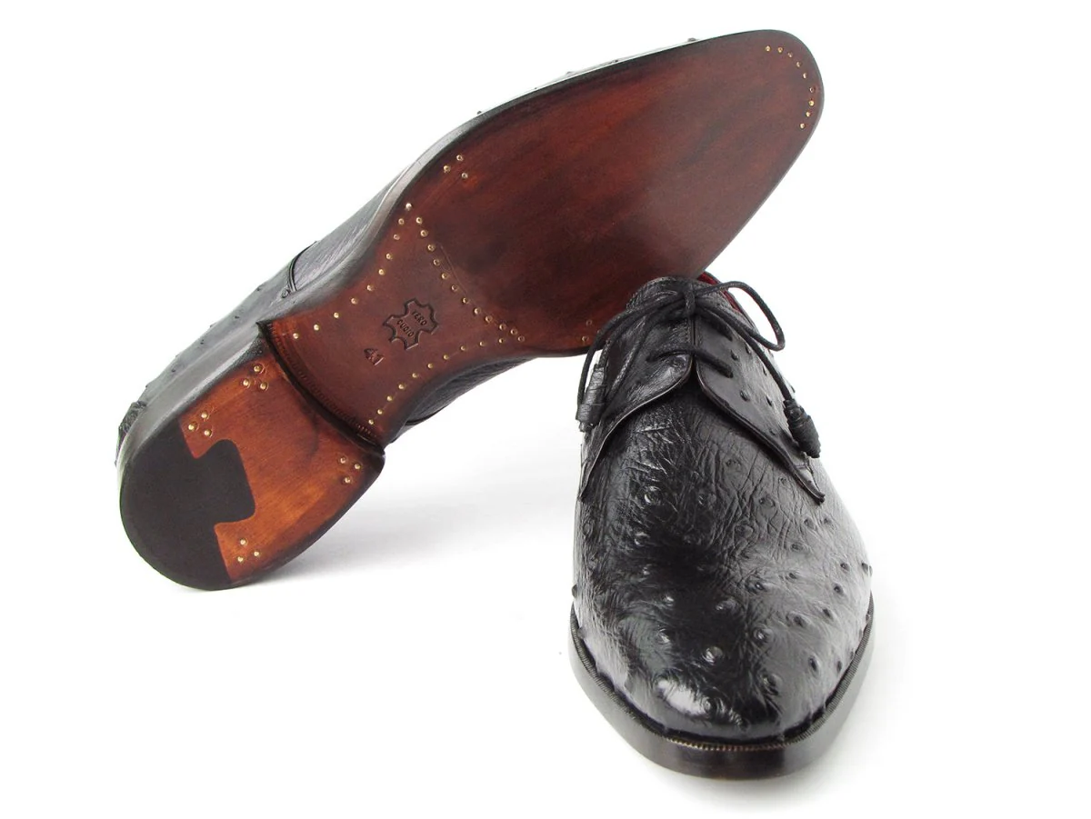 Paul Parkman Men's Black Genuine Ostrich Derby Shoes (ID#33B76-BLK) - Image 3