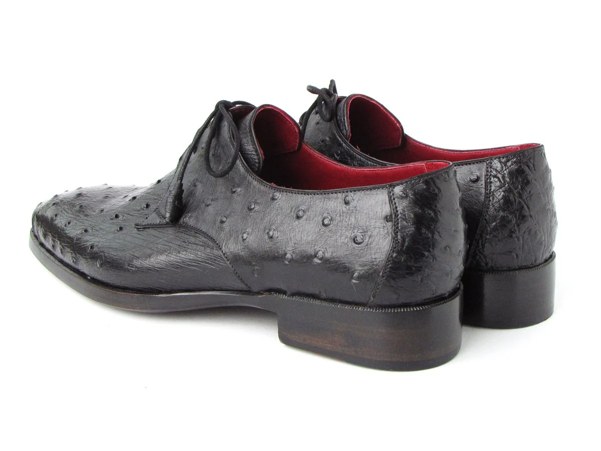Paul Parkman Men's Black Genuine Ostrich Derby Shoes (ID#33B76-BLK) - Image 4