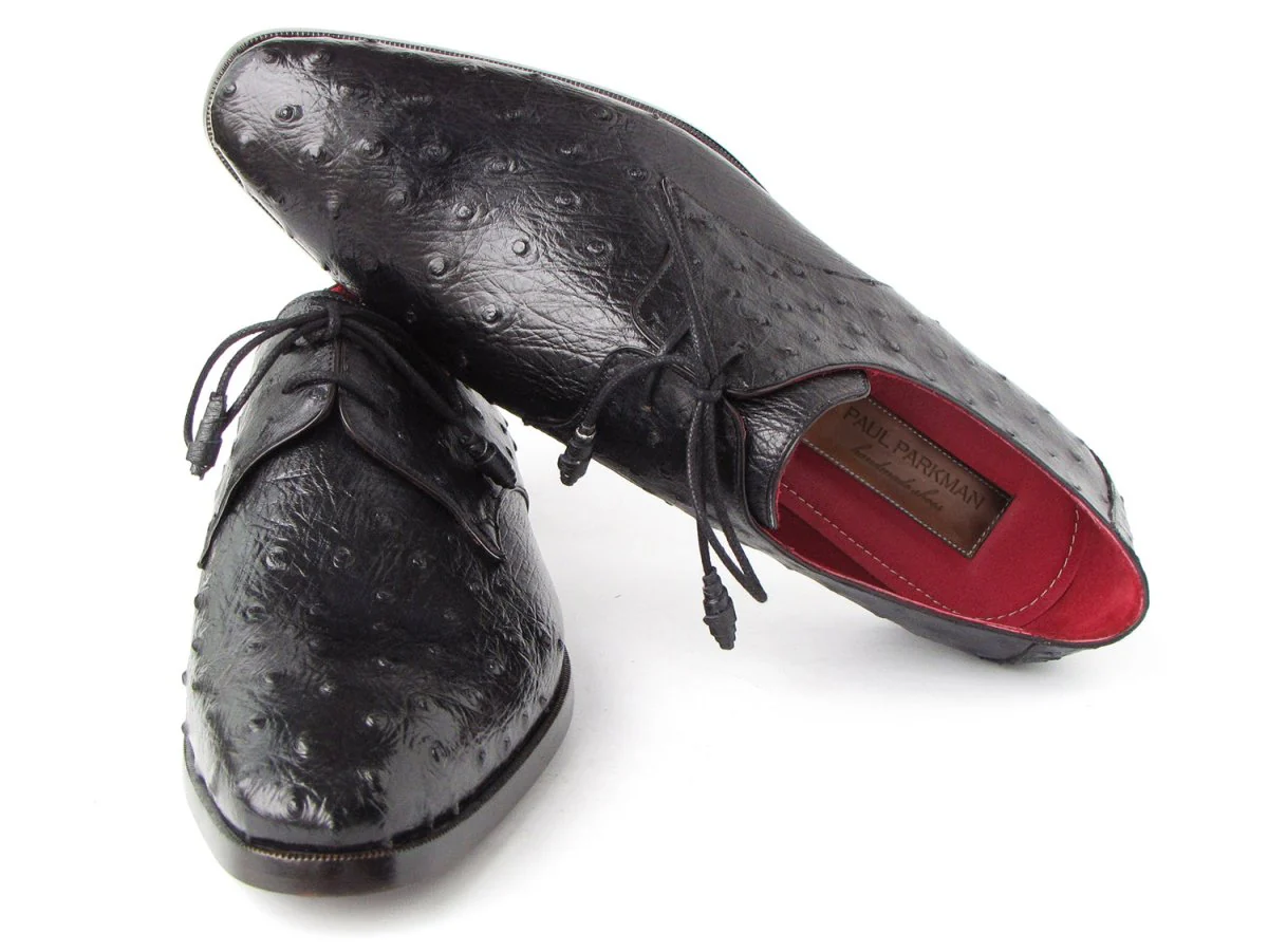 Paul Parkman Men's Black Genuine Ostrich Derby Shoes (ID#33B76-BLK) - Image 5