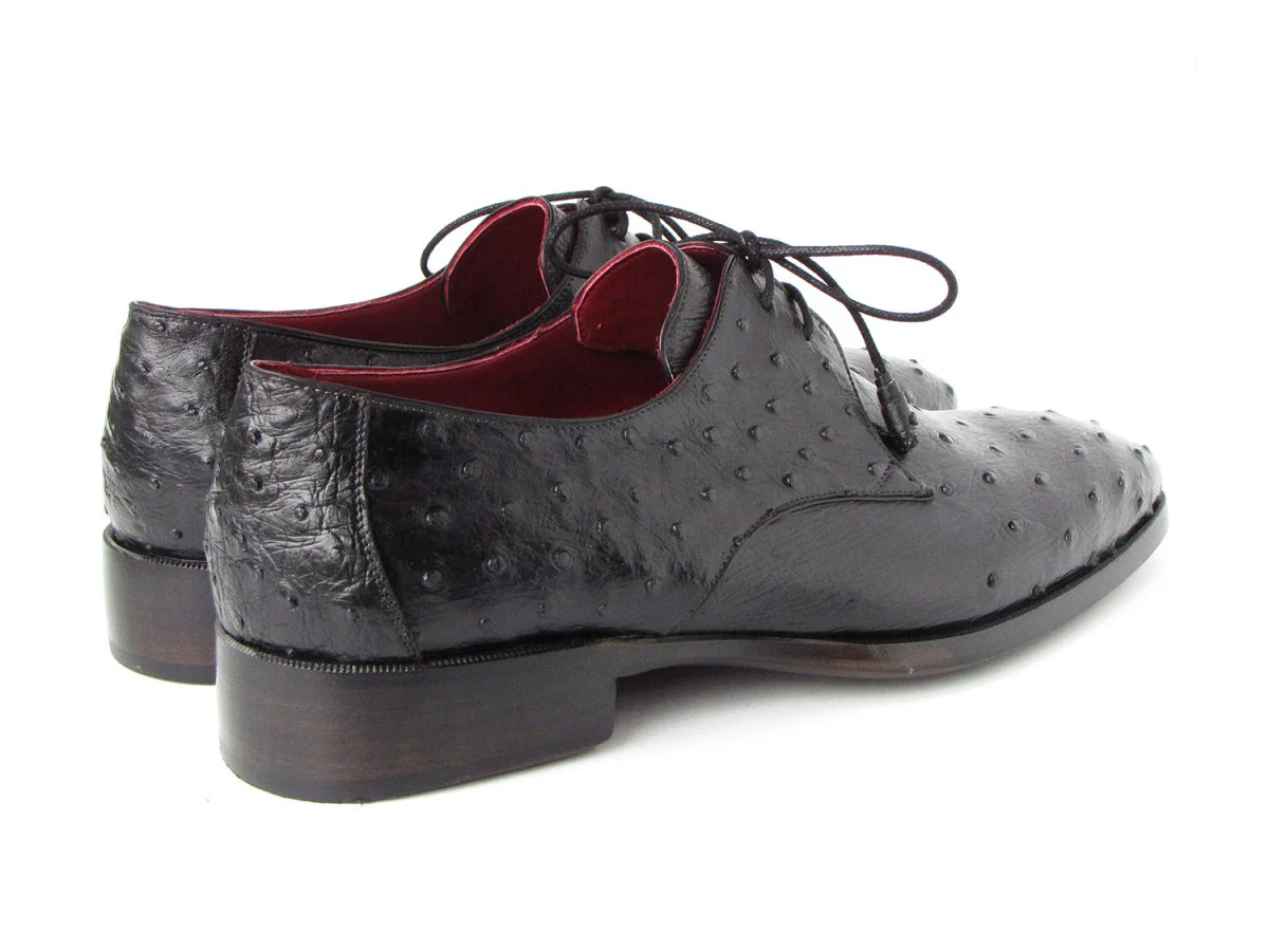 Paul Parkman Men's Black Genuine Ostrich Derby Shoes (ID#33B76-BLK) - Image 6