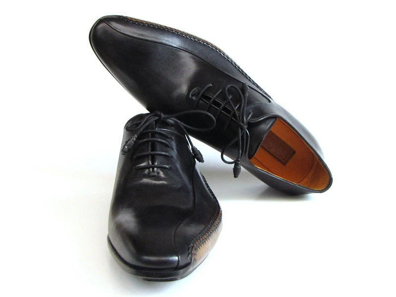 Paul Parkman Men's Black Leather Oxfords - Side Handsewn Leather Upper and Leather Sole (ID#018-BLK) - Image 2