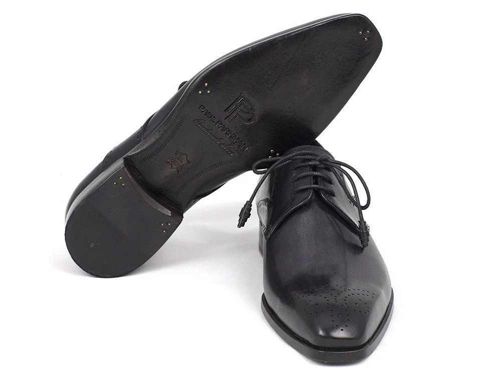 Paul Parkman Men's Black Medallion Toe Derby Shoes (ID#6584-BLK) - Image 3