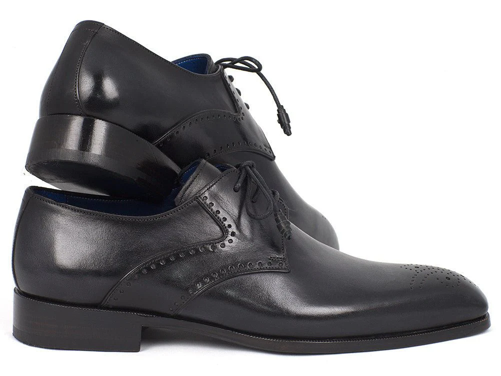 Paul Parkman Men's Black Medallion Toe Derby Shoes (ID#6584-BLK) - Image 6