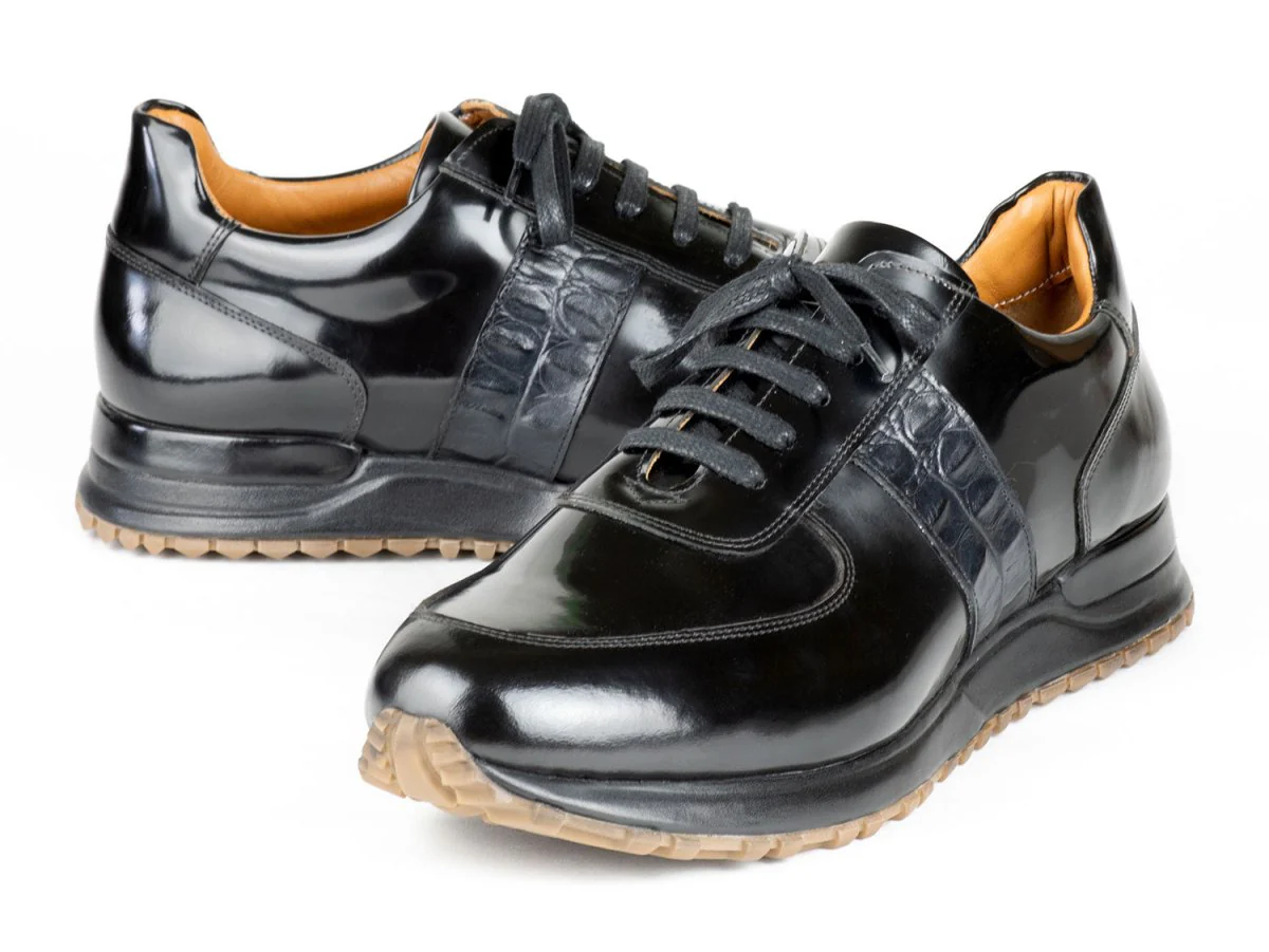 Paul Parkman Men's Black Polished Leather Sneakers (ID#LP208BLK) - Image 5