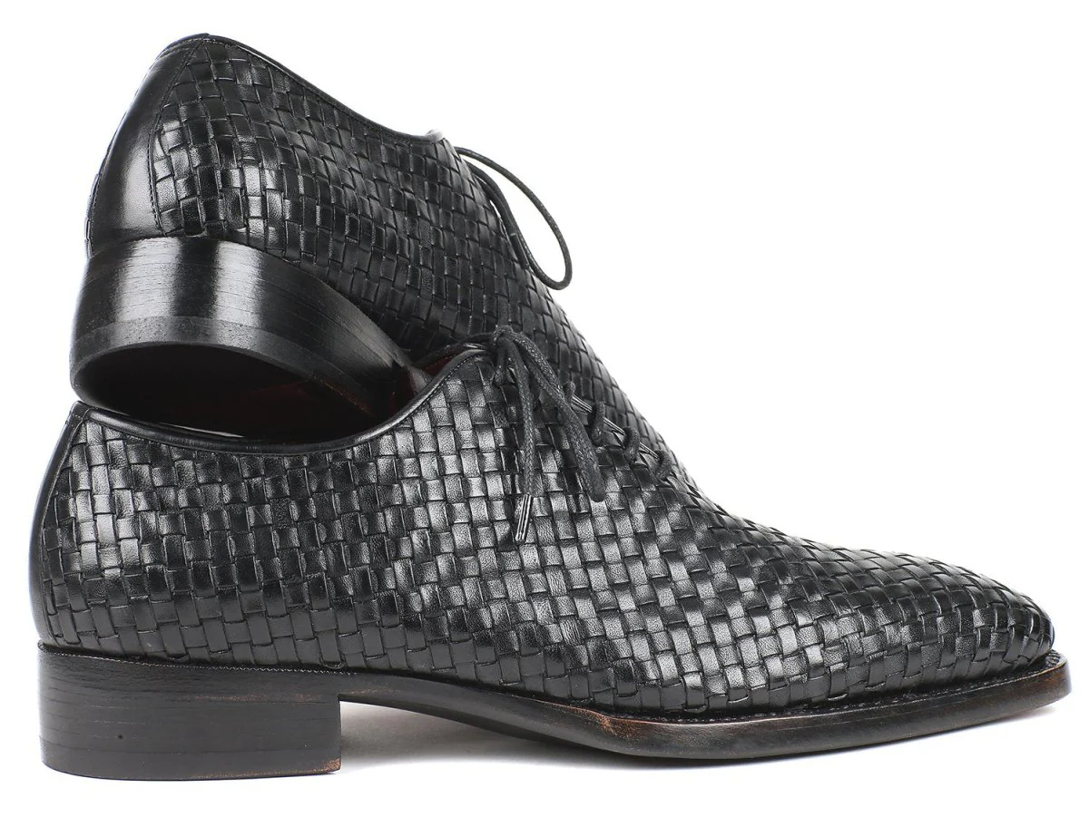 Paul Parkman Men's Black Woven Leather Oxfords (ID#044WN86) - Image 3
