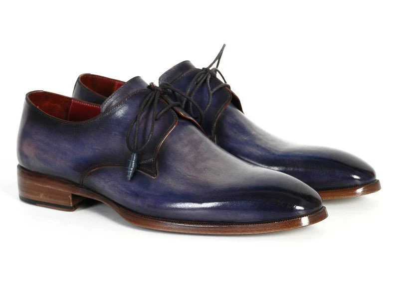 Paul Parkman Men's Blue and Navy Hand-Painted Derby Shoes (ID#PP2279)