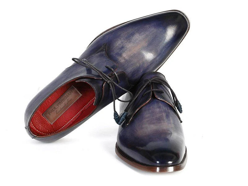 Paul Parkman Men's Blue and Navy Hand-Painted Derby Shoes (ID#PP2279) - Image 2