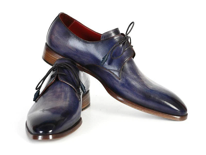 Paul Parkman Men's Blue and Navy Hand-Painted Derby Shoes (ID#PP2279) - Image 5