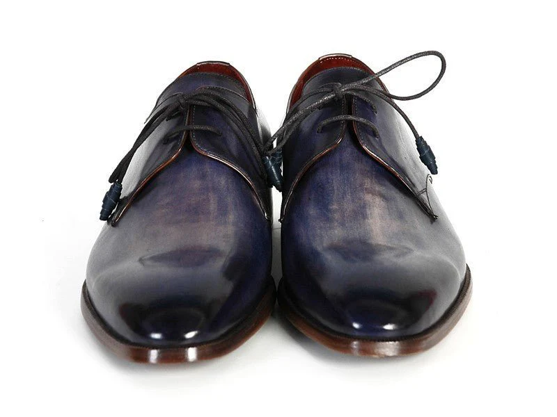 Paul Parkman Men's Blue and Navy Hand-Painted Derby Shoes (ID#PP2279) - Image 6
