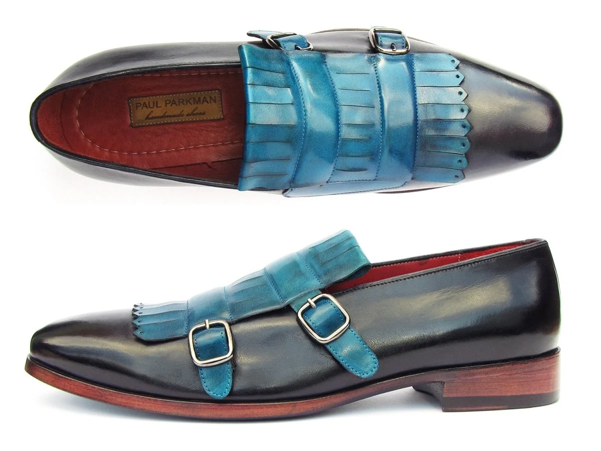 Paul Parkman Men's Blue and Navy Kiltie Double Monkstraps (ID#ST17BLU)