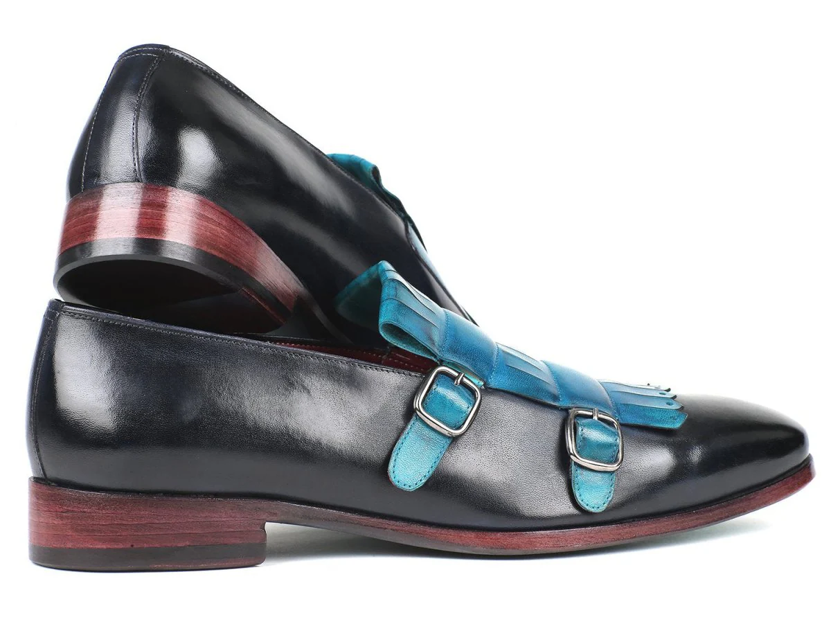 Paul Parkman Men's Blue and Navy Kiltie Double Monkstraps (ID#ST17BLU) - Image 2