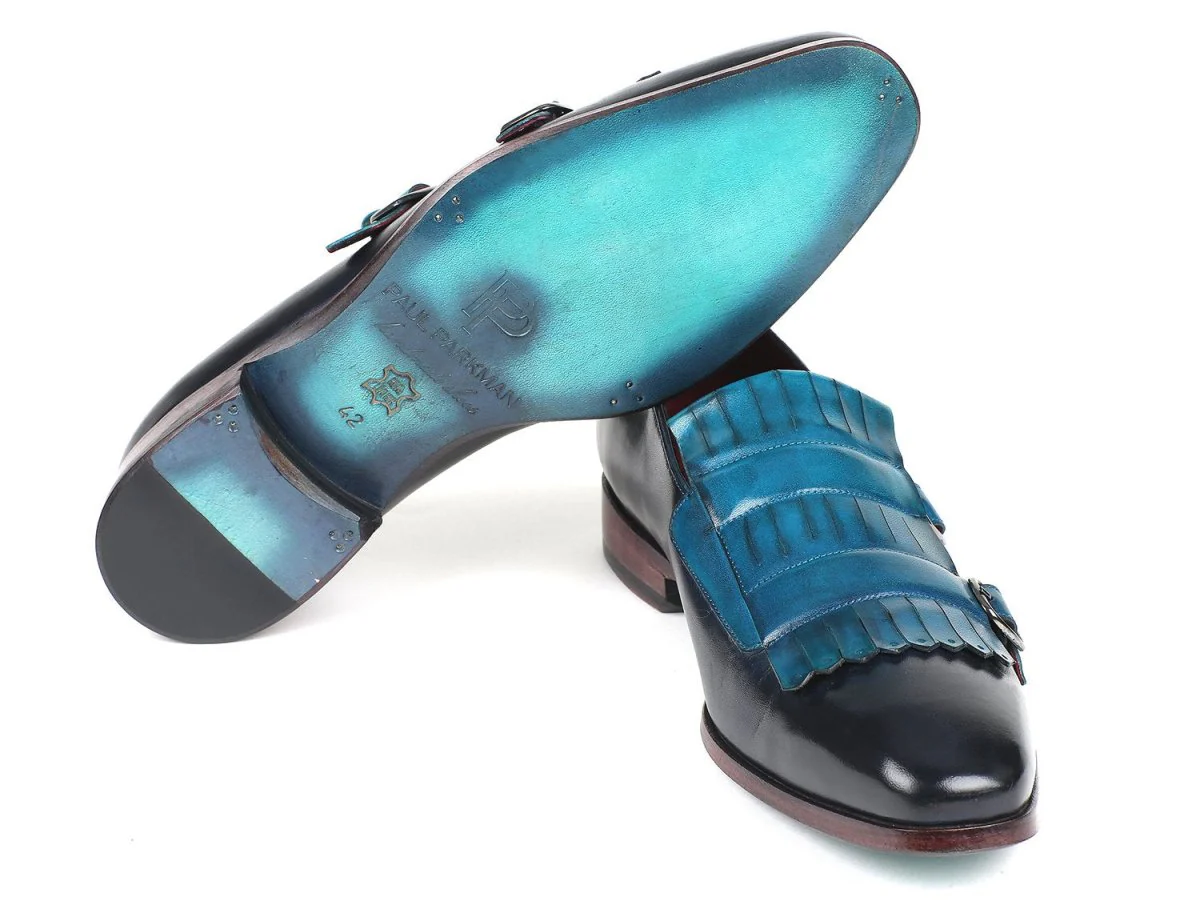 Paul Parkman Men's Blue and Navy Kiltie Double Monkstraps (ID#ST17BLU) - Image 3