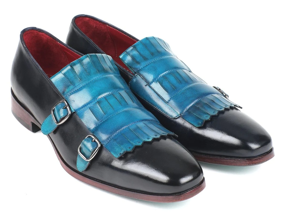 Paul Parkman Men's Blue and Navy Kiltie Double Monkstraps (ID#ST17BLU) - Image 4
