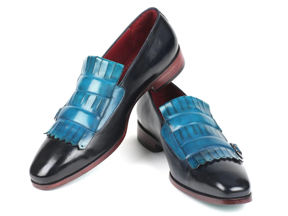 Paul Parkman Men's Blue and Navy Kiltie Double Monkstraps (ID#ST17BLU) - Image 5
