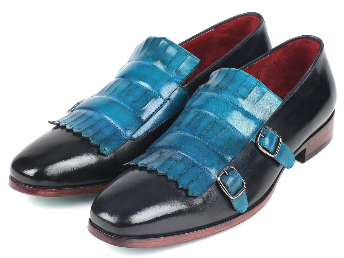 Paul Parkman Men's Blue and Navy Kiltie Double Monkstraps (ID#ST17BLU) - Image 6