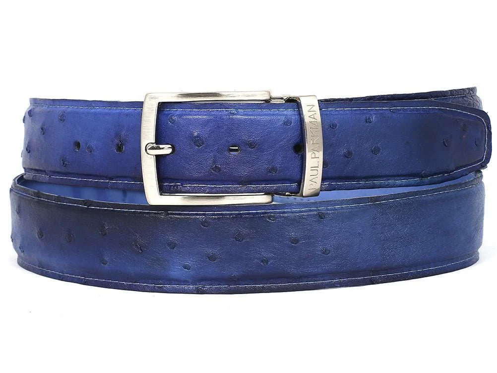 Paul Parkman Men's Blue Genuine Ostrich Belt (ID#B04-BLU)