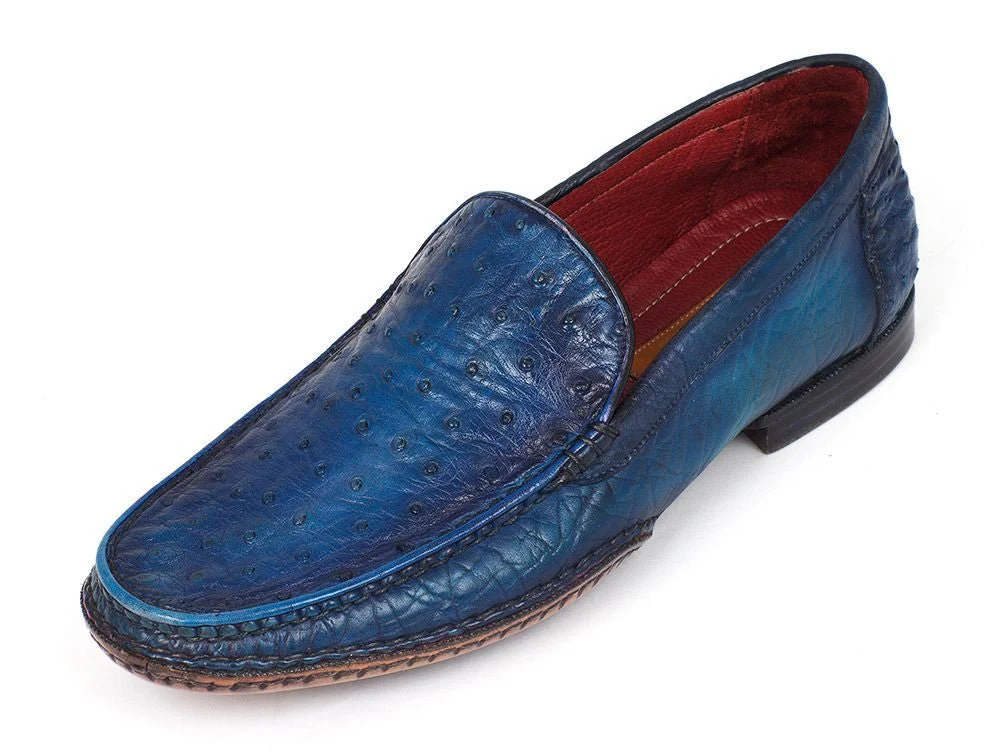 Paul Parkman Men's Blue Genuine Ostrich Opanka Stitched Moccasins (ID#YL94OPK) - Image 3