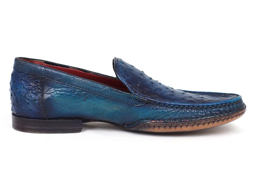 Paul Parkman Men's Blue Genuine Ostrich Opanka Stitched Moccasins (ID#YL94OPK) - Image 4