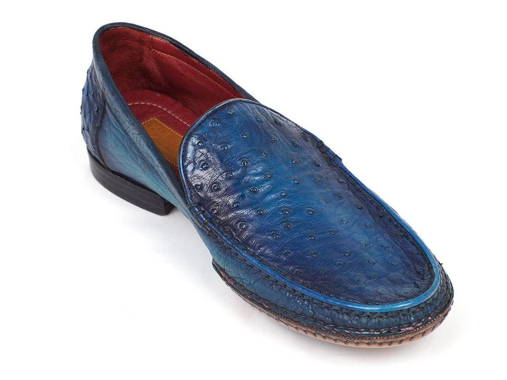 Paul Parkman Men's Blue Genuine Ostrich Opanka Stitched Moccasins (ID#YL94OPK) - Image 5