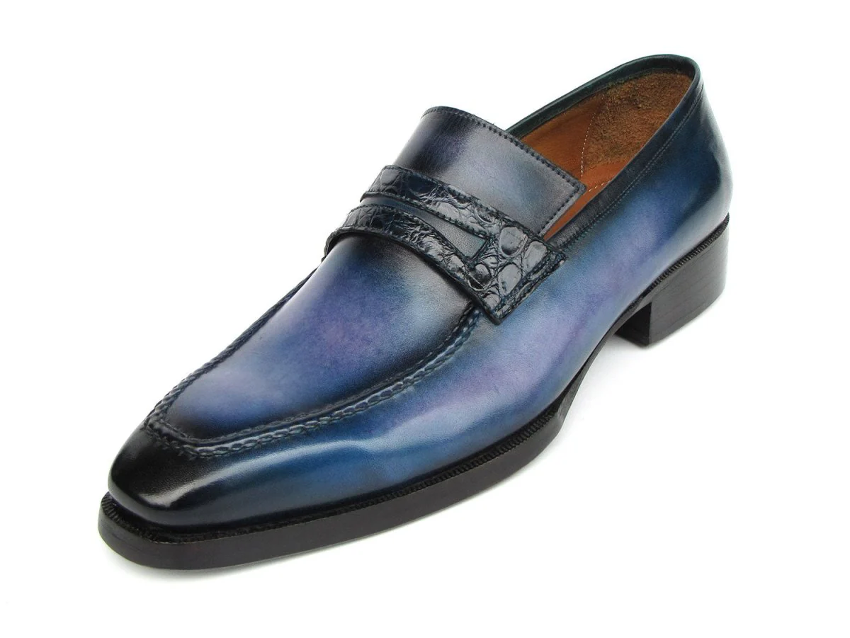 Paul Parkman Men's Blue Patina Handmade Loafers - Image 2
