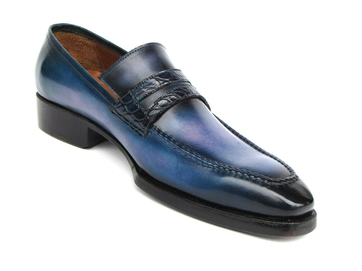 Paul Parkman Men's Blue Patina Handmade Loafers (ID#6944-BLU) - Image 4