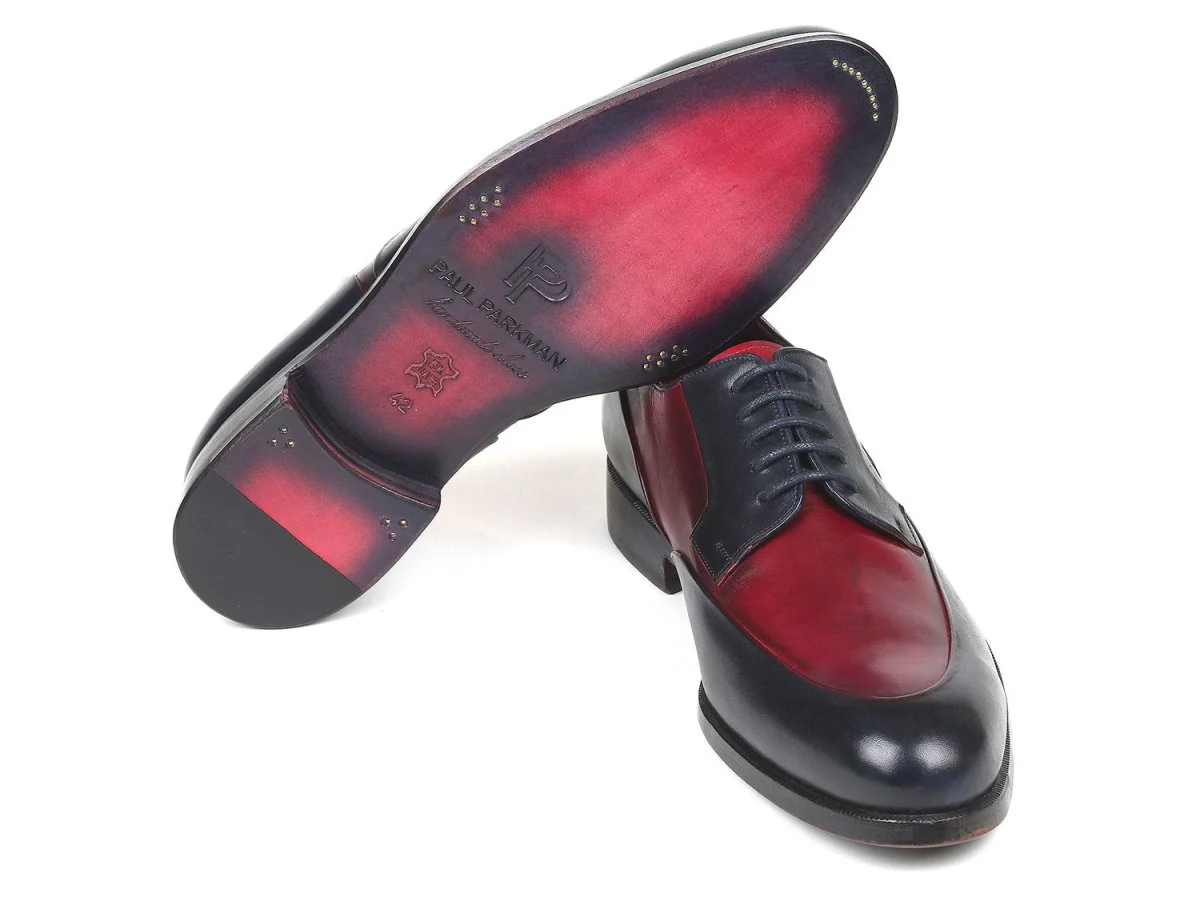 Paul Parkman Men's Bordeaux and Navy Derby Shoes (ID#993-BDNV) - Image 2