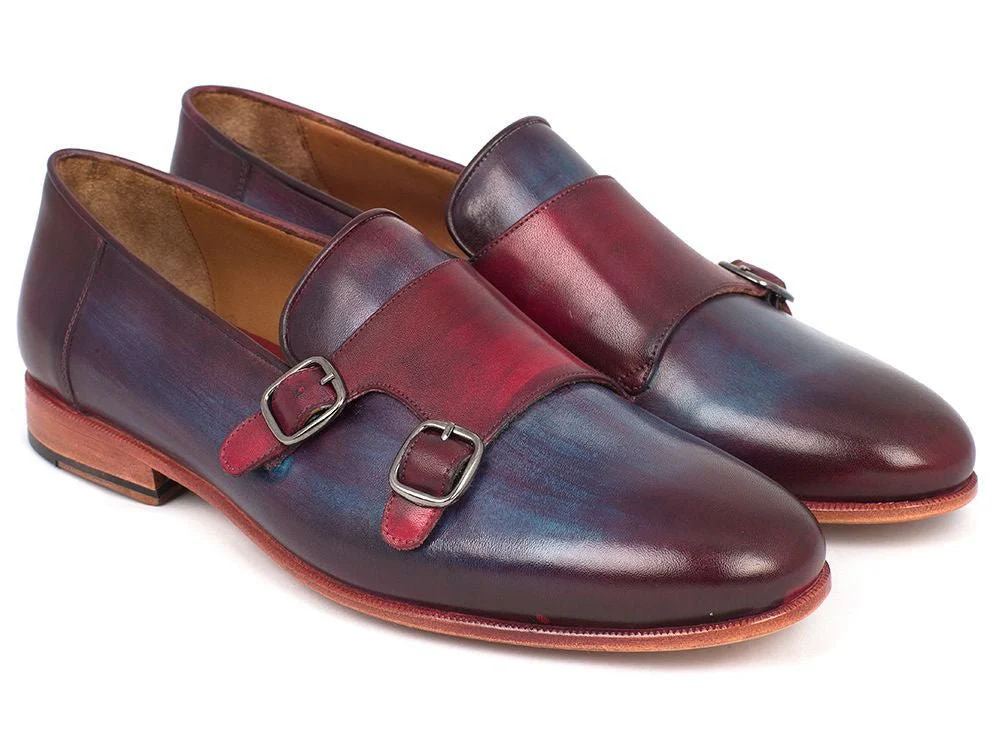 Paul Parkman Men's Bordeaux and Navy Double Monkstrap Shoes (ID#HR65CX)