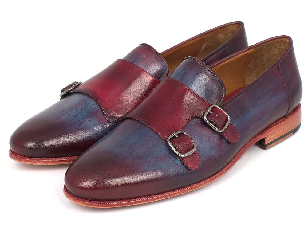 Paul Parkman Men's Bordeaux and Navy Double Monkstrap Shoes (ID#HR65CX) - Image 6