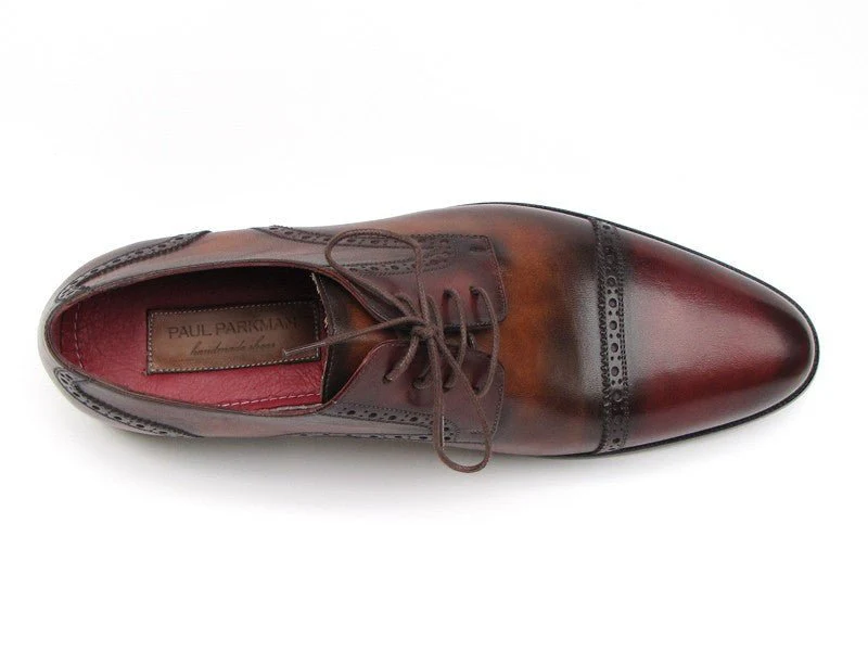 Paul Parkman Men's Bordeaux and Tobacco Derby Shoes Leather Upper and Leather Sole (ID#046-BRD-BRW) - Image 5