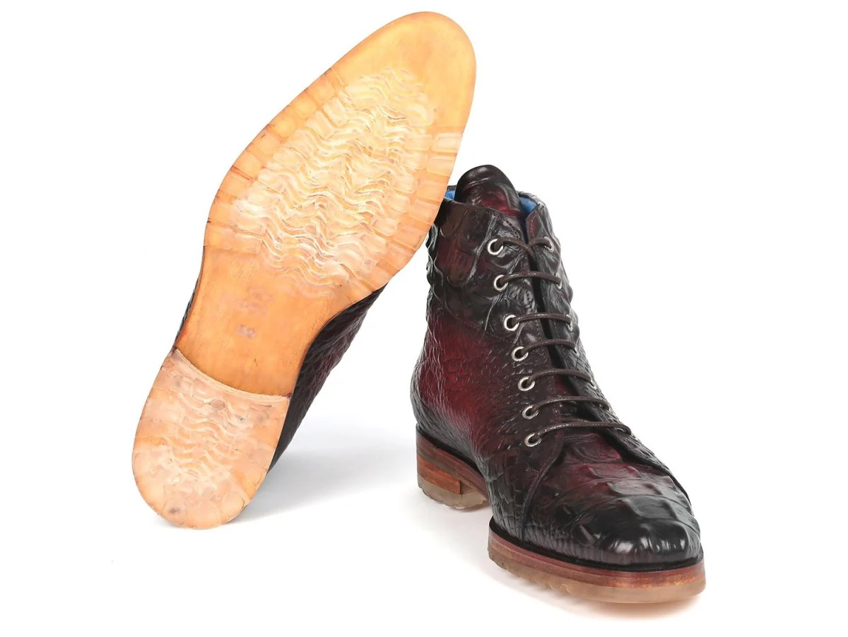 Paul Parkman Men's Bordeaux Croco Embossed Leather Boots (12811-BRD) - Image 4