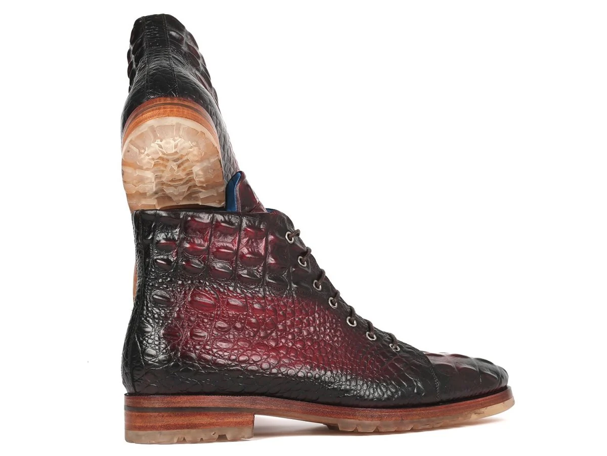 Paul Parkman Men's Bordeaux Croco Embossed Leather Boots (12811-BRD) - Image 5