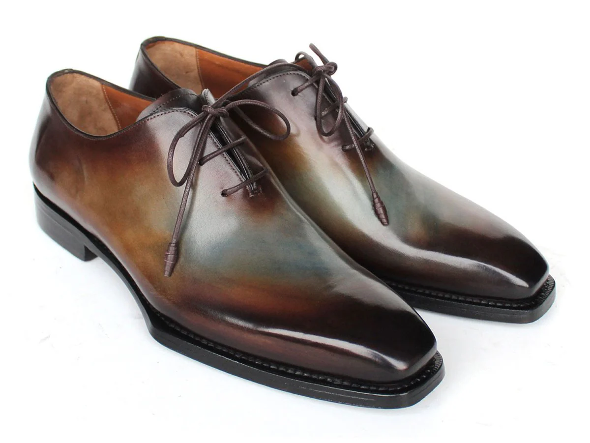 Paul Parkman Men's Brown and Blue Patina Goodyear Welted Wholecut Oxfords 22U87