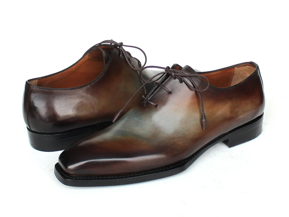 Paul Parkman Men's Brown and Blue Patina Goodyear Welted Wholecut Oxfords 22U87 - Image 3