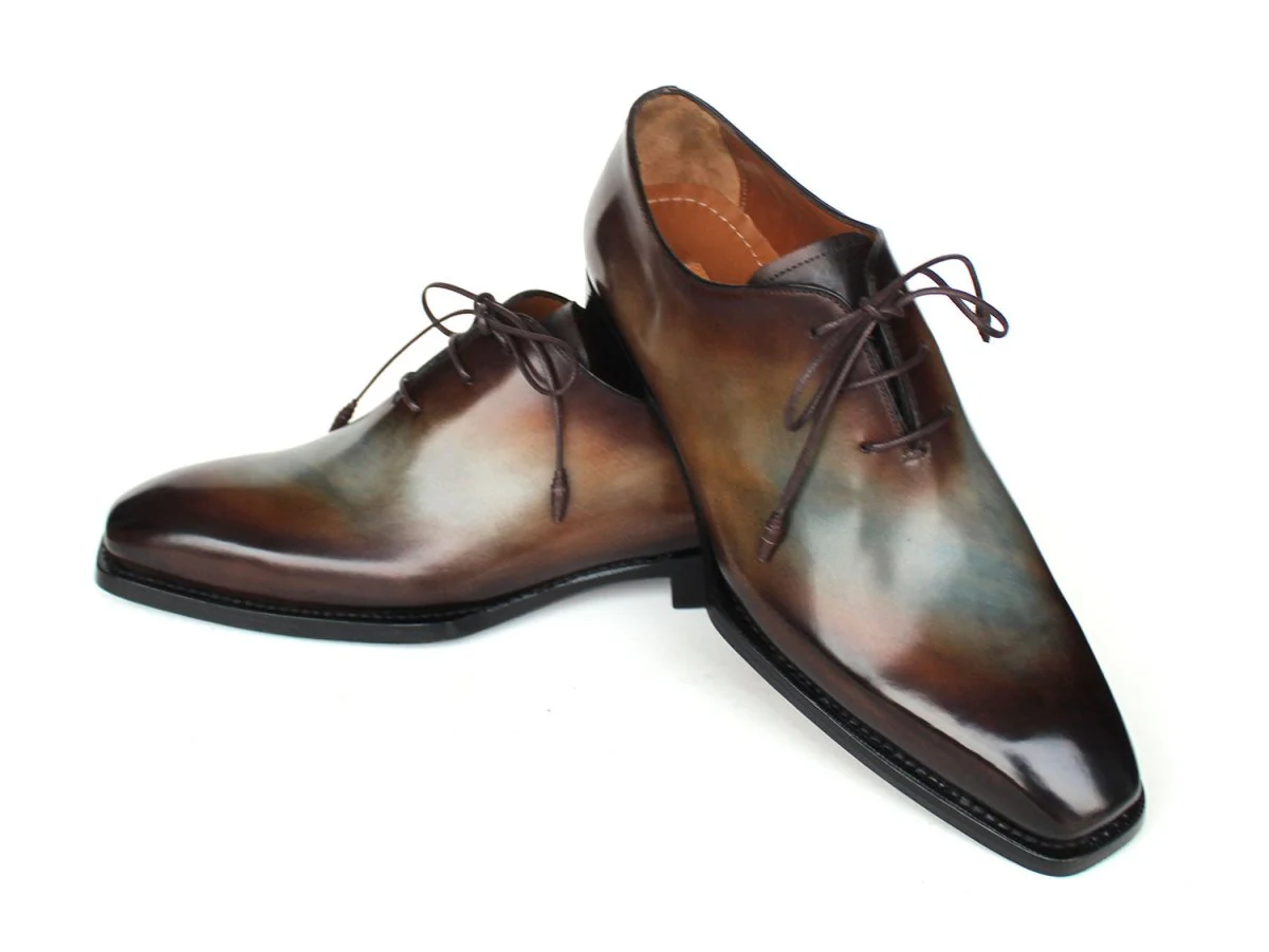 Paul Parkman Men's Brown and Blue Patina Goodyear Welted Wholecut Oxfords 22U87 - Image 4