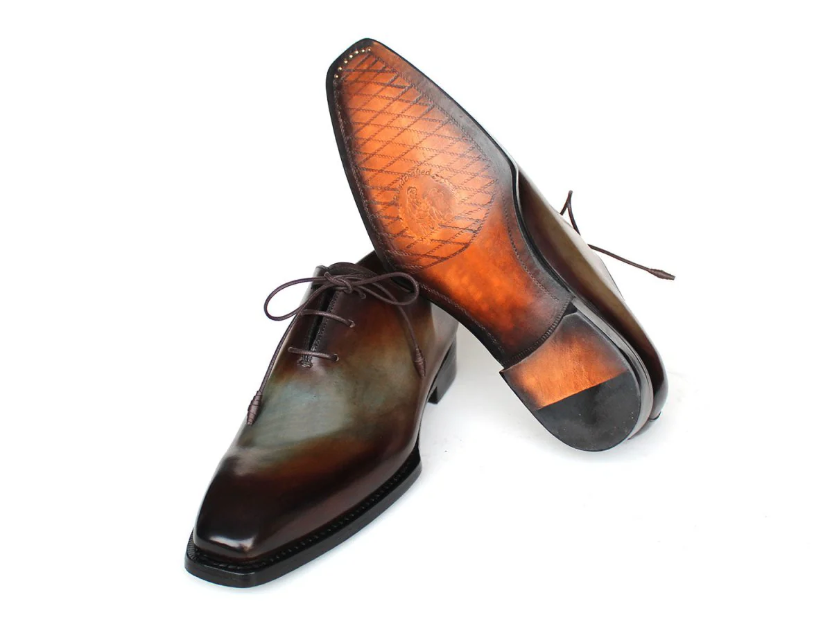 Paul Parkman Men's Brown and Blue Patina Goodyear Welted Wholecut Oxfords 22U87 - Image 5