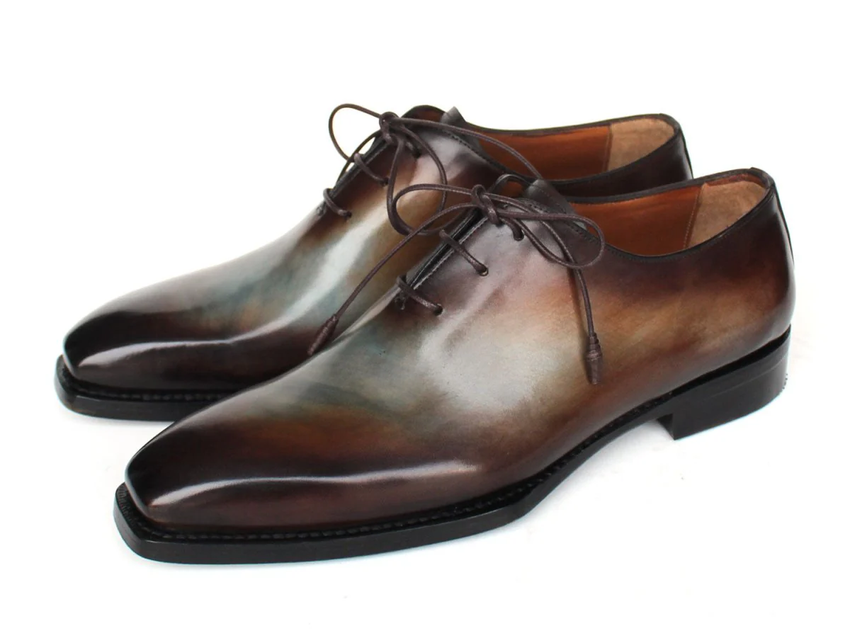 Paul Parkman Men's Brown and Blue Patina Goodyear Welted Wholecut Oxfords 22U87 - Image 6