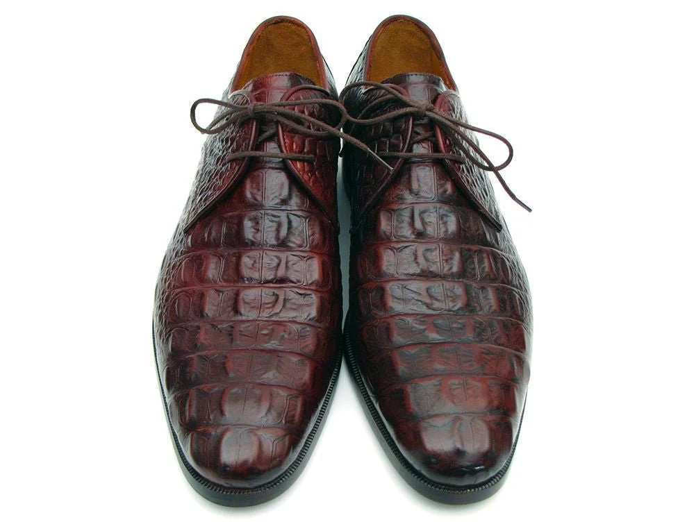 Paul Parkman Men's Brown and Bordeaux Crocodile Embossed Calfskin Derby Shoes (ID#1438BRD) - Image 4