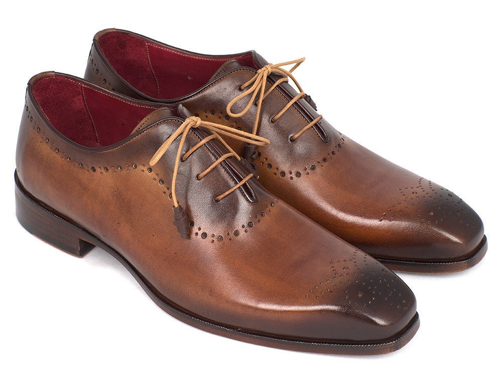 Paul Parkman Men's Brown and Camel Medallion Toe Oxfords (ID#GF61AZ)