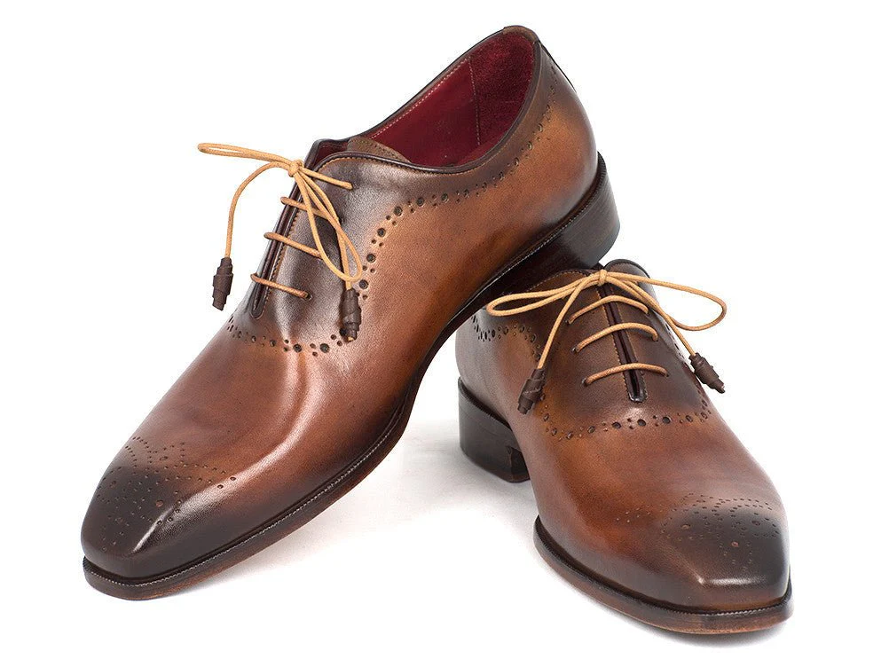 Paul Parkman Men's Brown and Camel Medallion Toe Oxfords (ID#GF61AZ) - Image 4