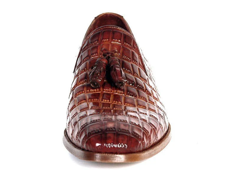 Paul Parkman Men's Brown Crocodile Embossed Calfskin Tassel Loafer (ID#0823-BRW) - Image 2