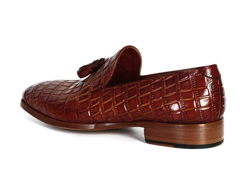 Paul Parkman Men's Brown Crocodile Embossed Calfskin Tassel Loafer (ID#0823-BRW) - Image 6