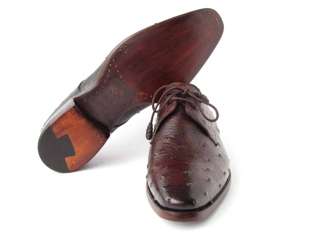 Paul Parkman Men's Brown Genuine Ostrich Derby Shoes (ID#33B76-BRW) - Image 3