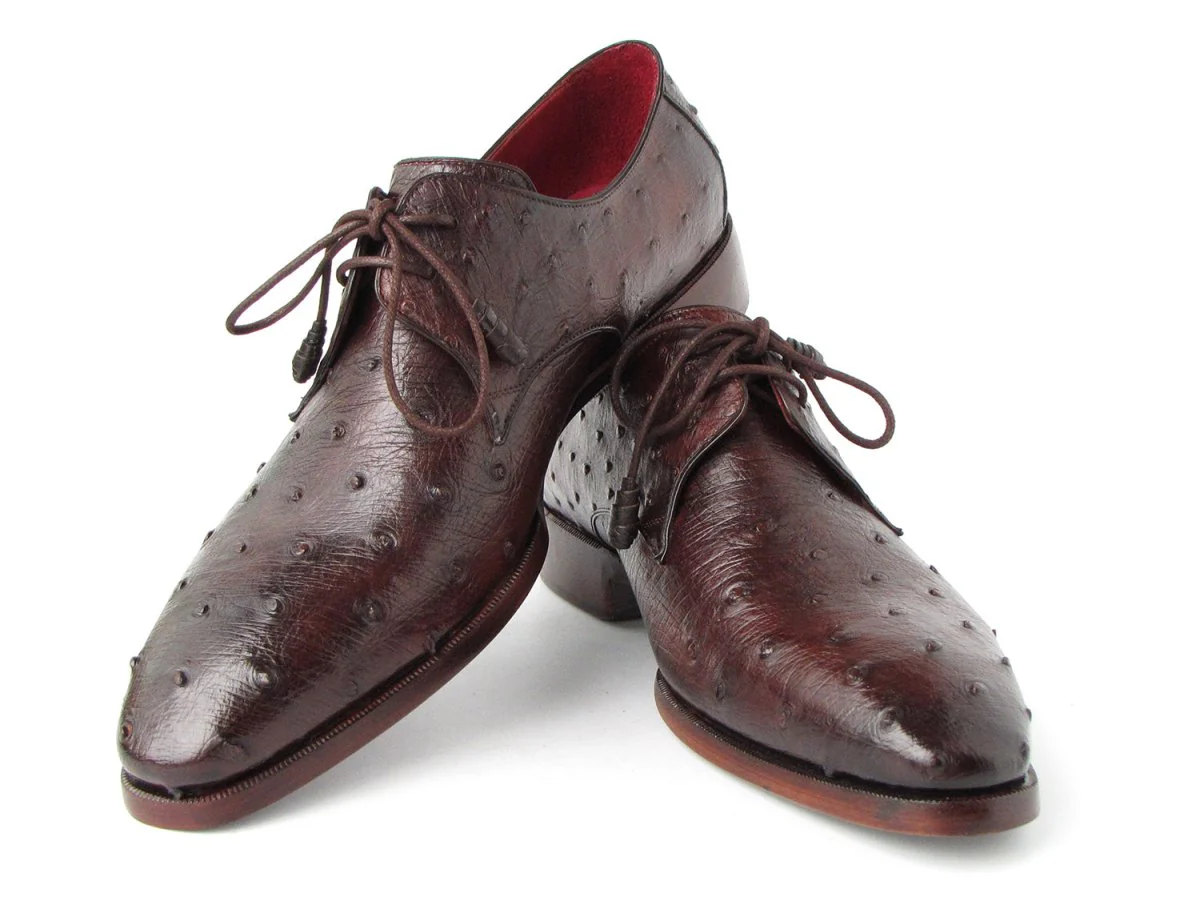 Paul Parkman Men's Brown Genuine Ostrich Derby Shoes (ID#33B76-BRW) - Image 4