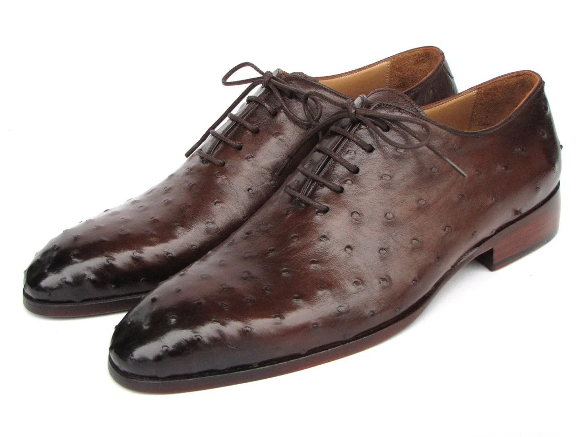 Paul Parkman Men's Brown Genuine Ostrich Oxford Shoes - Image 6
