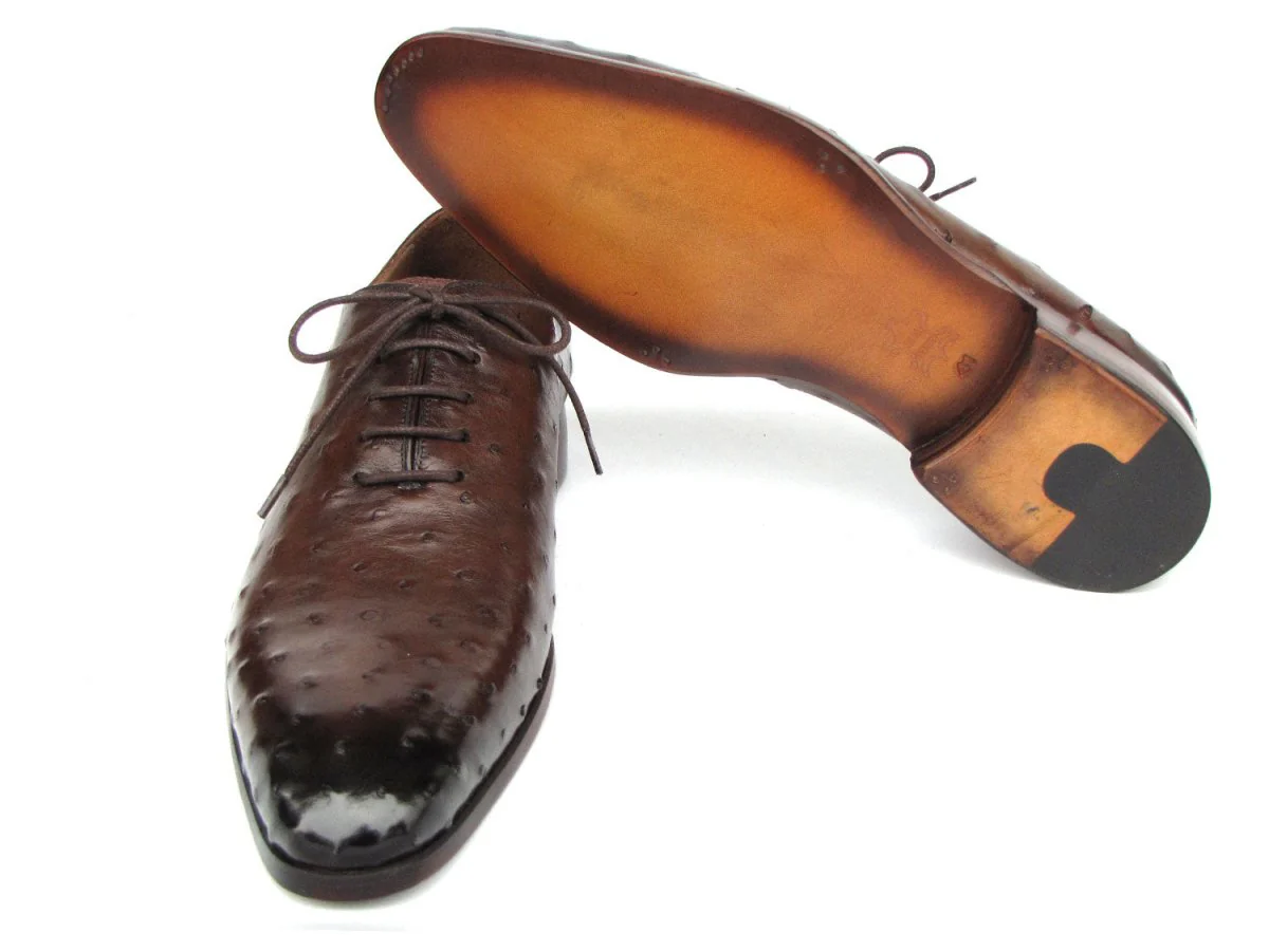 Paul Parkman Men's Brown Genuine Ostrich Oxford Shoes (ID#9475-85) - Image 4