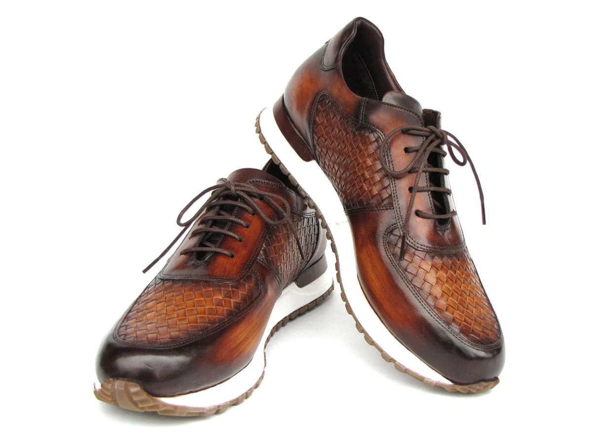 Paul Parkman Men's Brown Hand-Painted Woven Leather Sneakers - Image 5