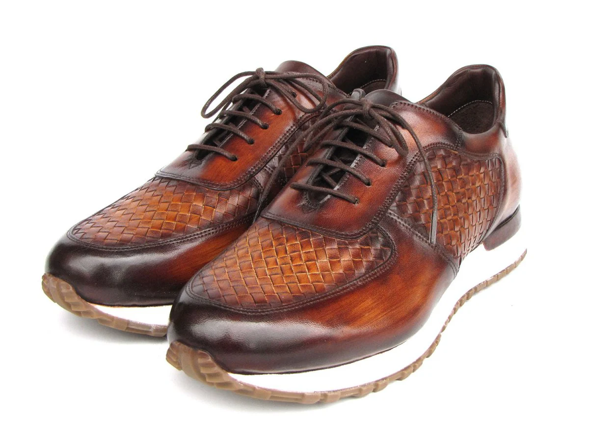 Paul Parkman Men's Brown Hand-Painted Woven Leather Sneakers - Image 6