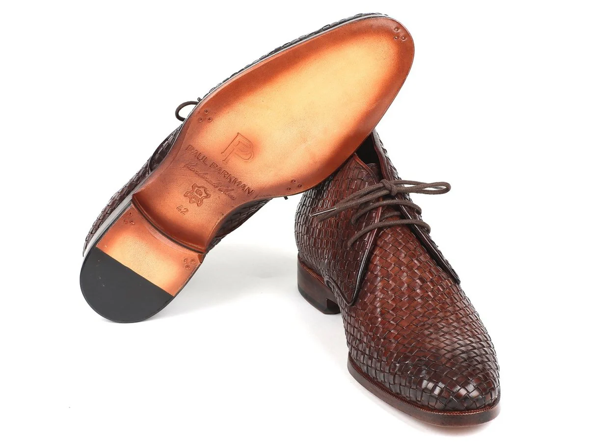 Paul Parkman Men's Brown Woven Leather Chukka Boots (ID#CK82WVN) - Image 6