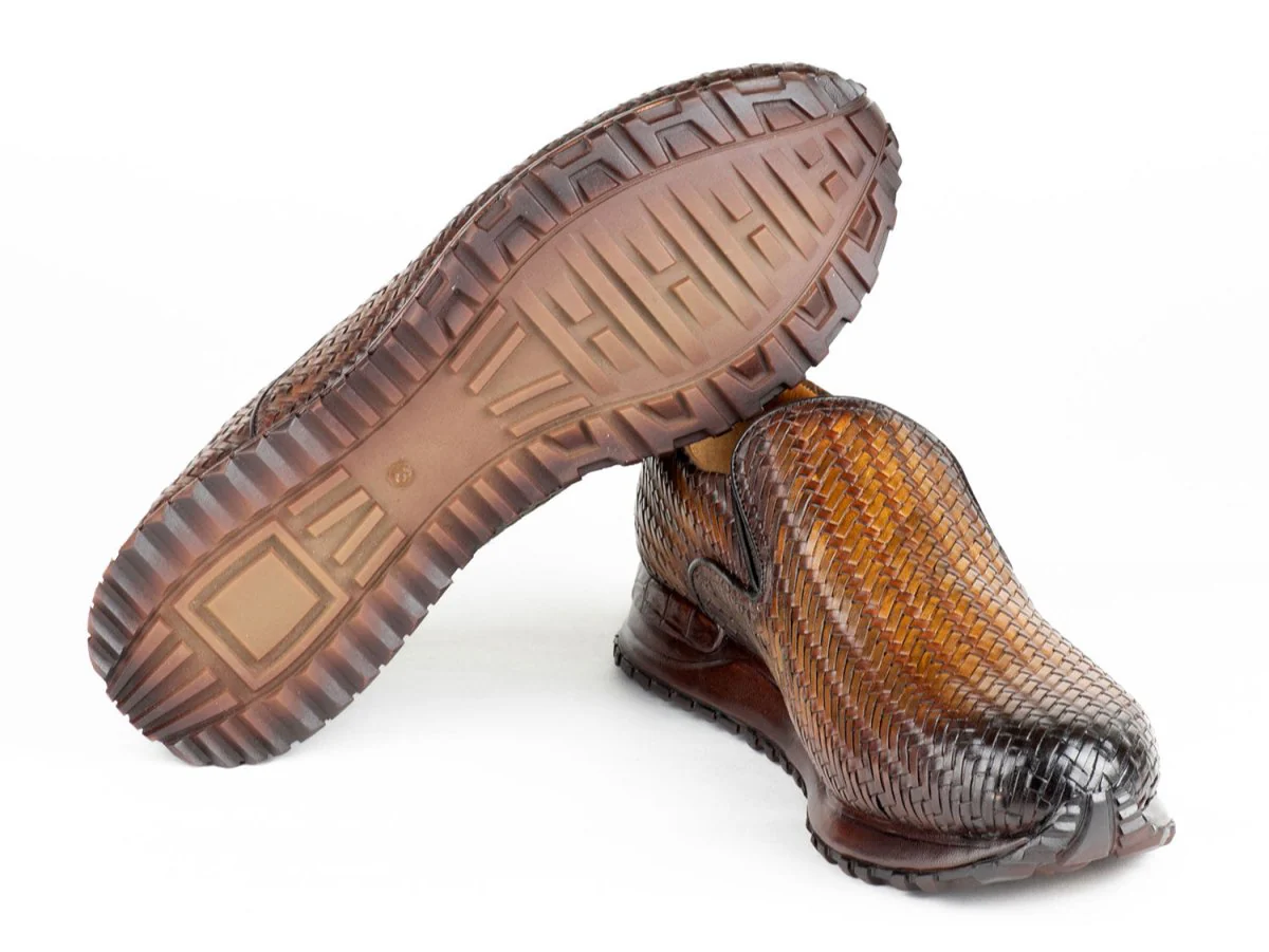 Paul Parkman Men's Brown Woven Leather Slip-On Sneakers (ID#LW204BRW) - Image 4