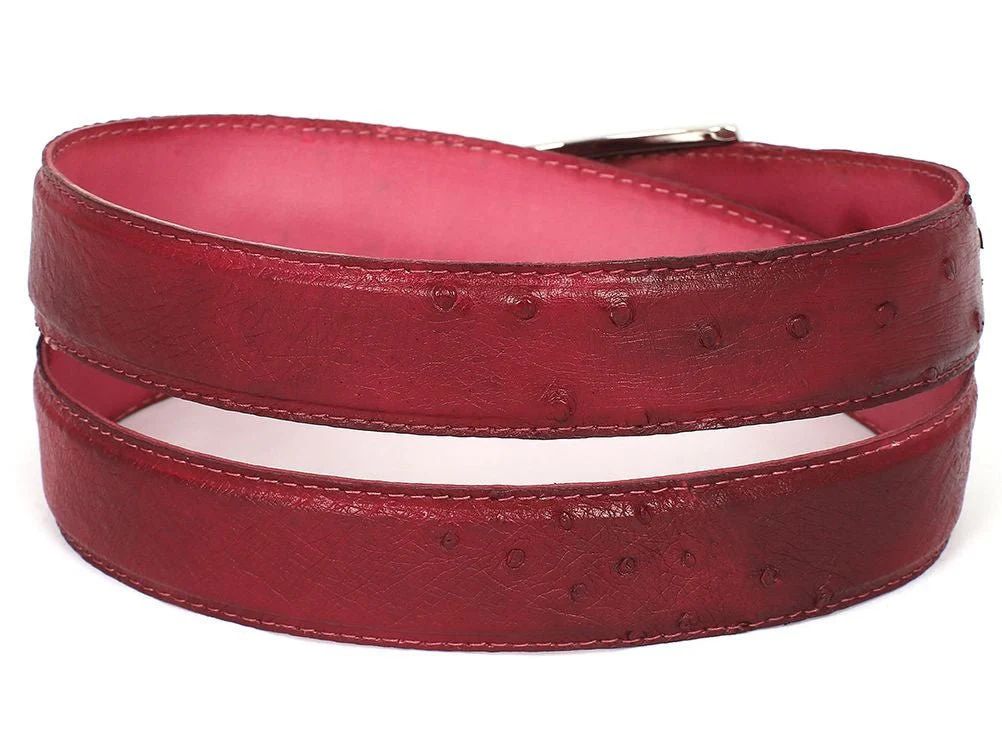 Paul Parkman Men's Burgundy Genuine Ostrich Belt (ID#B04-BUR) - Image 2